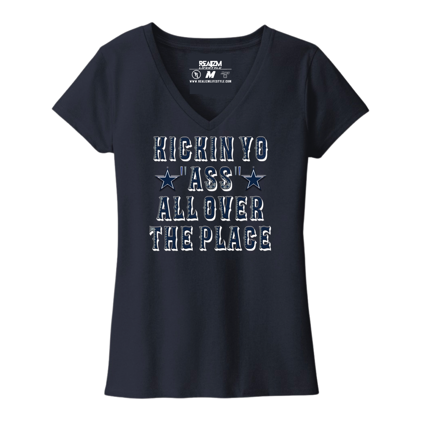 Ladies Kickin Ass Football V-neck (Dallas)