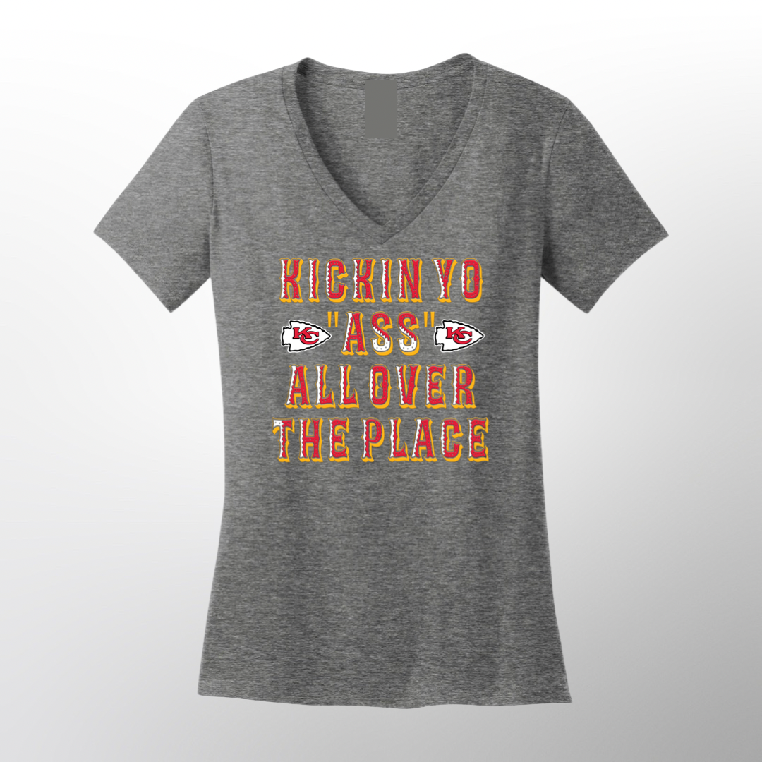 Ladies Kickin Ass Football V-neck (Kansas City)