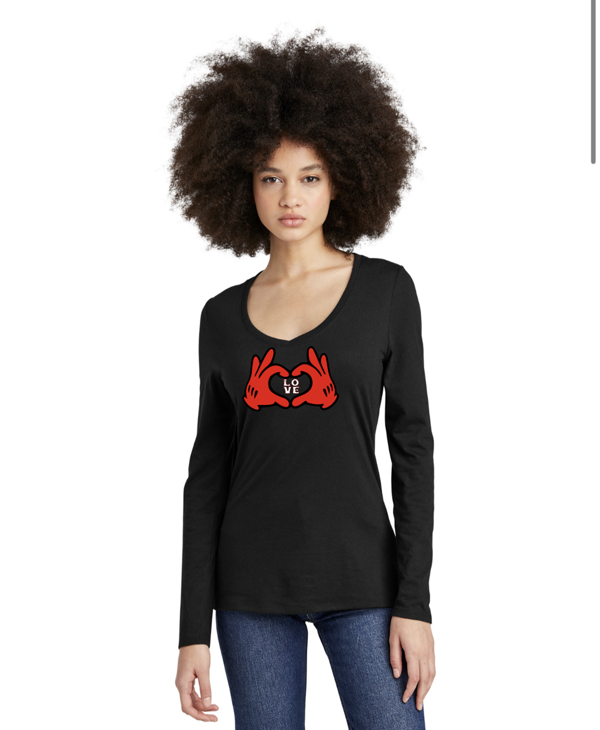 Ladies Stacked Love Hands Long Sleeved V-neck