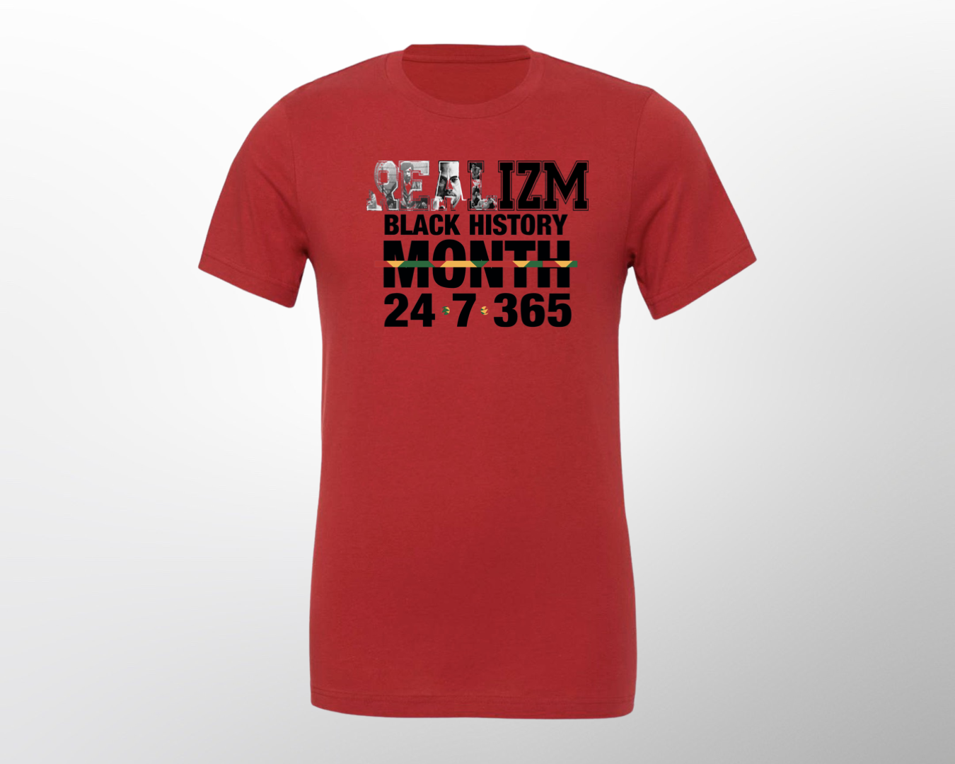 REALIZM Black History 24/7/365 Heather Red T-shirt